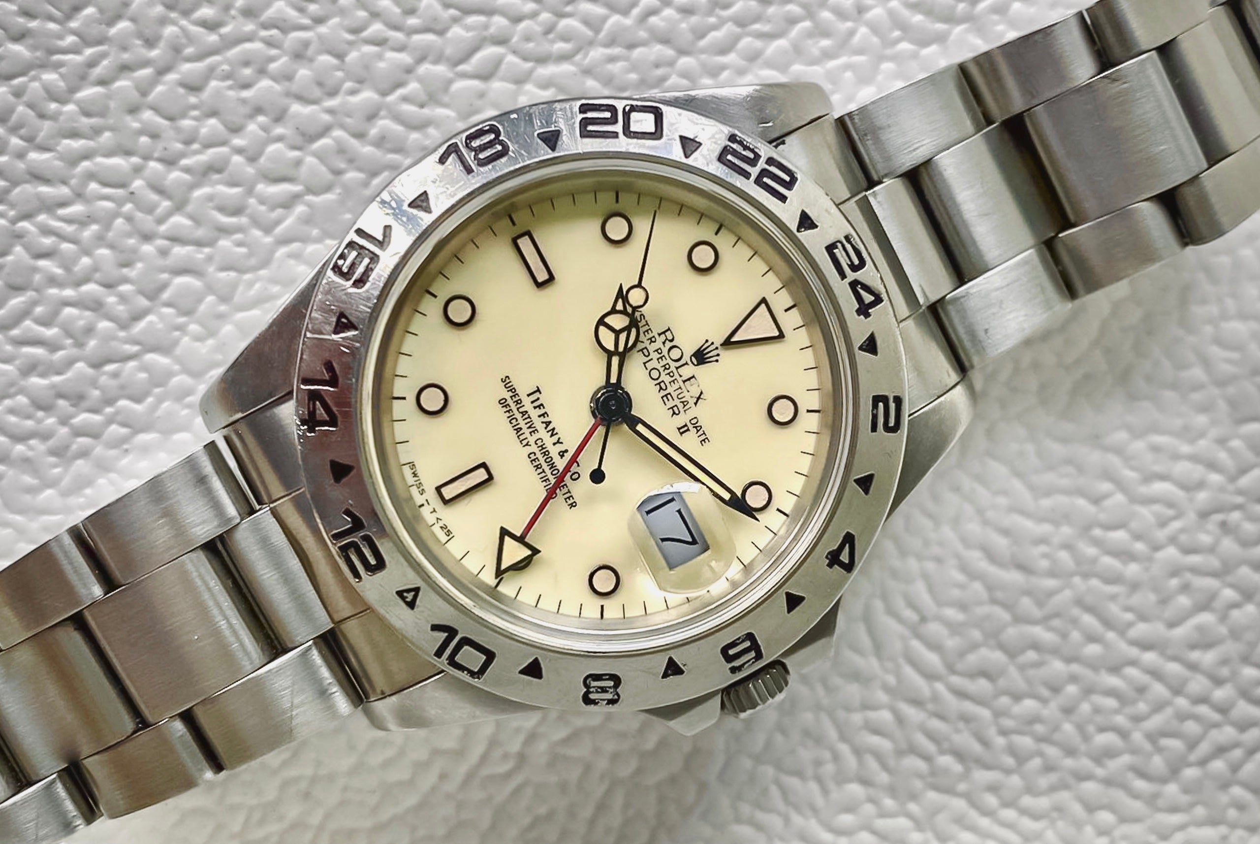 Tiffany-Signed 16550 Rolex Explorer II Cream Dial – Hairspring