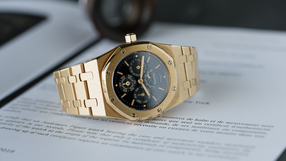 25800BA, Royal Oak Perpetual Calendar, Black Dial, Yellow Gold