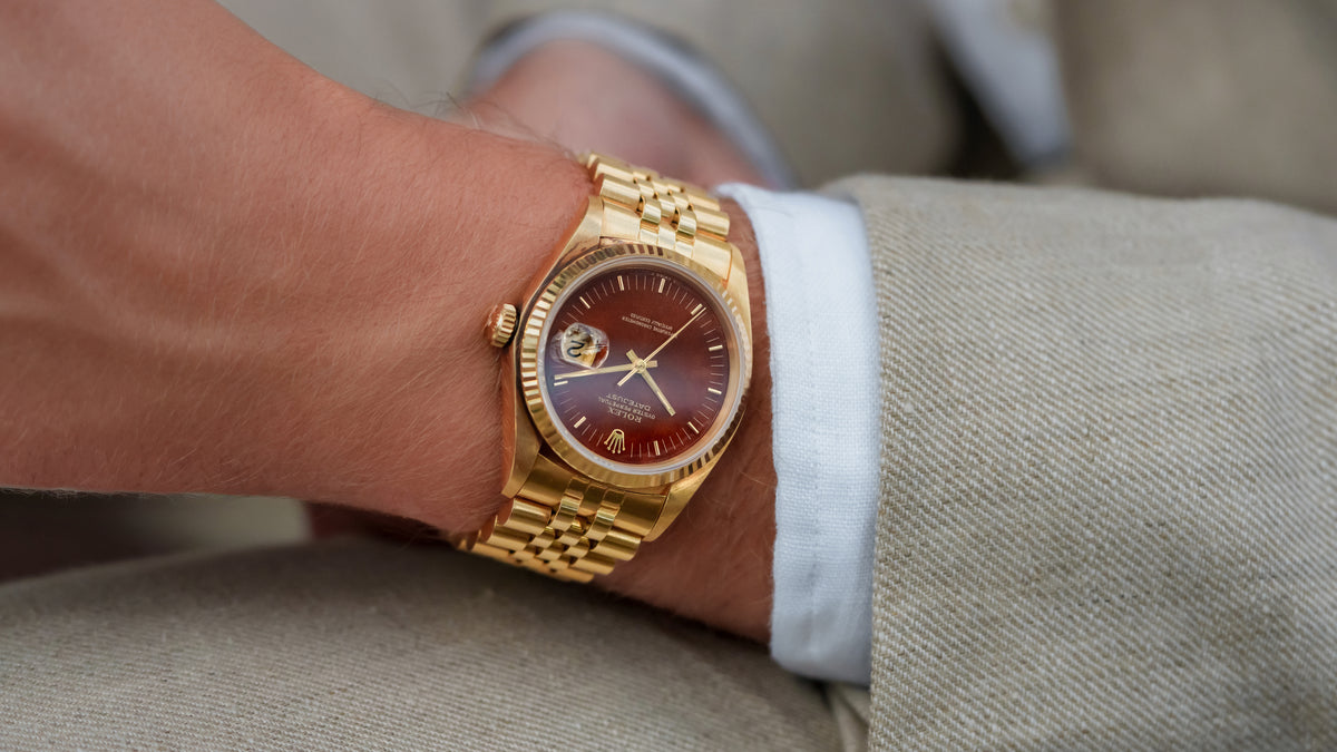 16018, Datejust, Mahogany Wood Dial, Yellow Gold