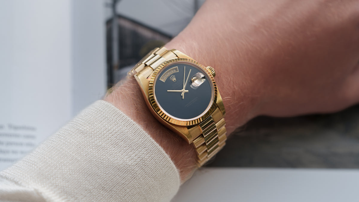 18038, Day-Date, Onyx Dial, Yellow Gold