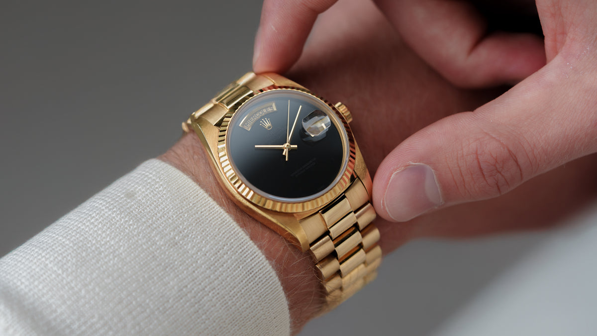 18038, Day-Date, Onyx Dial, Yellow Gold