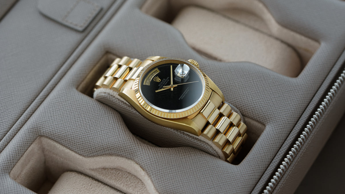 18038, Day-Date, Onyx Dial, Yellow Gold