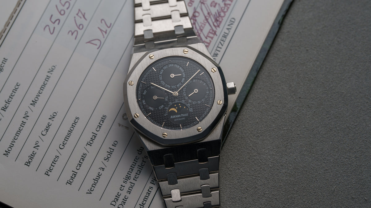 25654ST, Royal Oak Perpetual Calendar, Black 'Petite Tapisserie' Dial, Steel