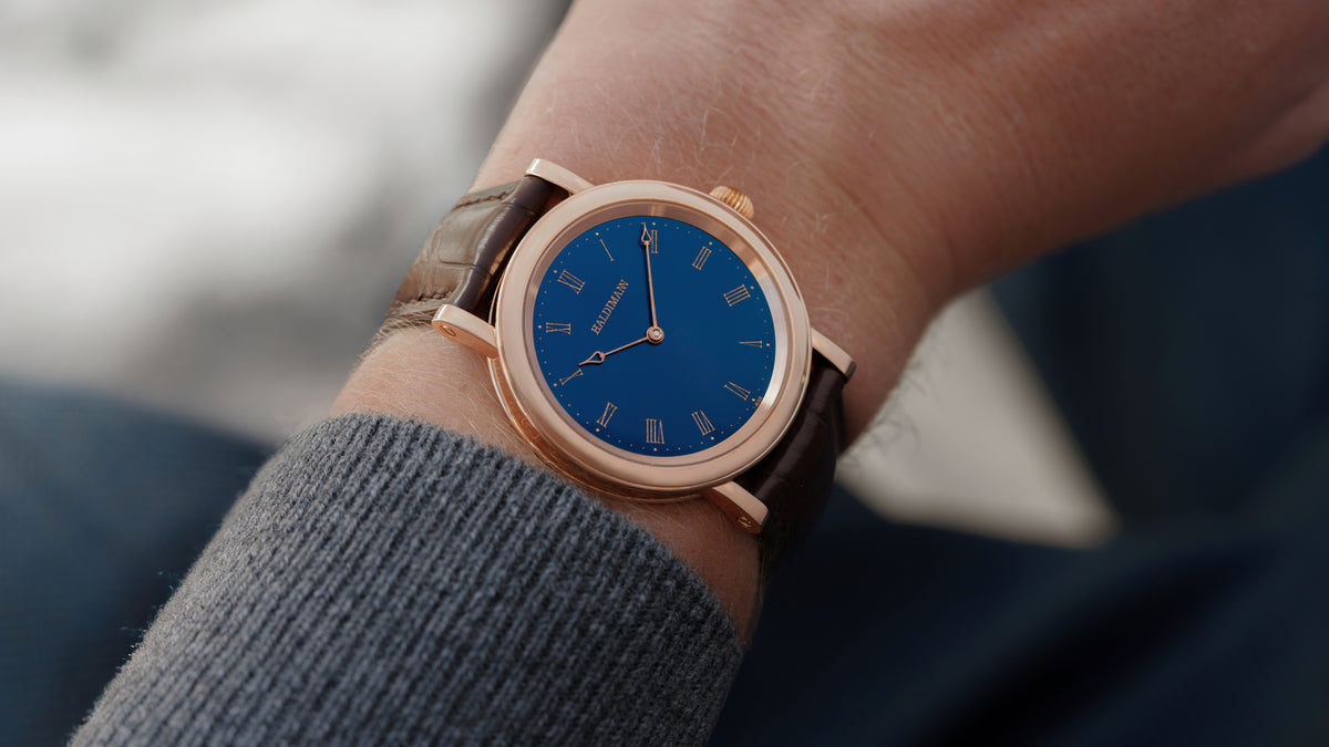 H11, Central Balance, Blue Dial, Pink Gold