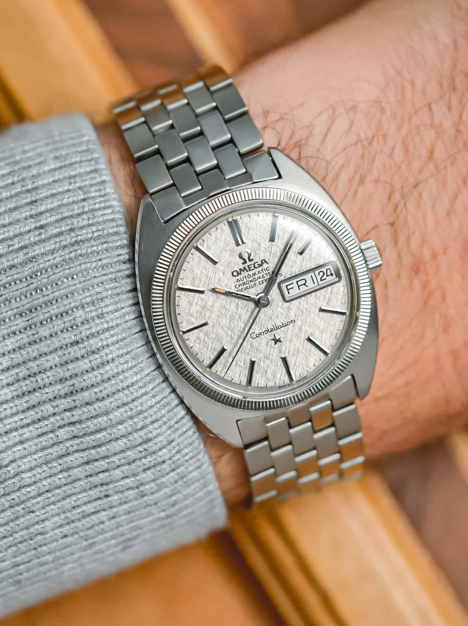 Omega-Constellation-Day-Date-168.019-Linen-Dial
