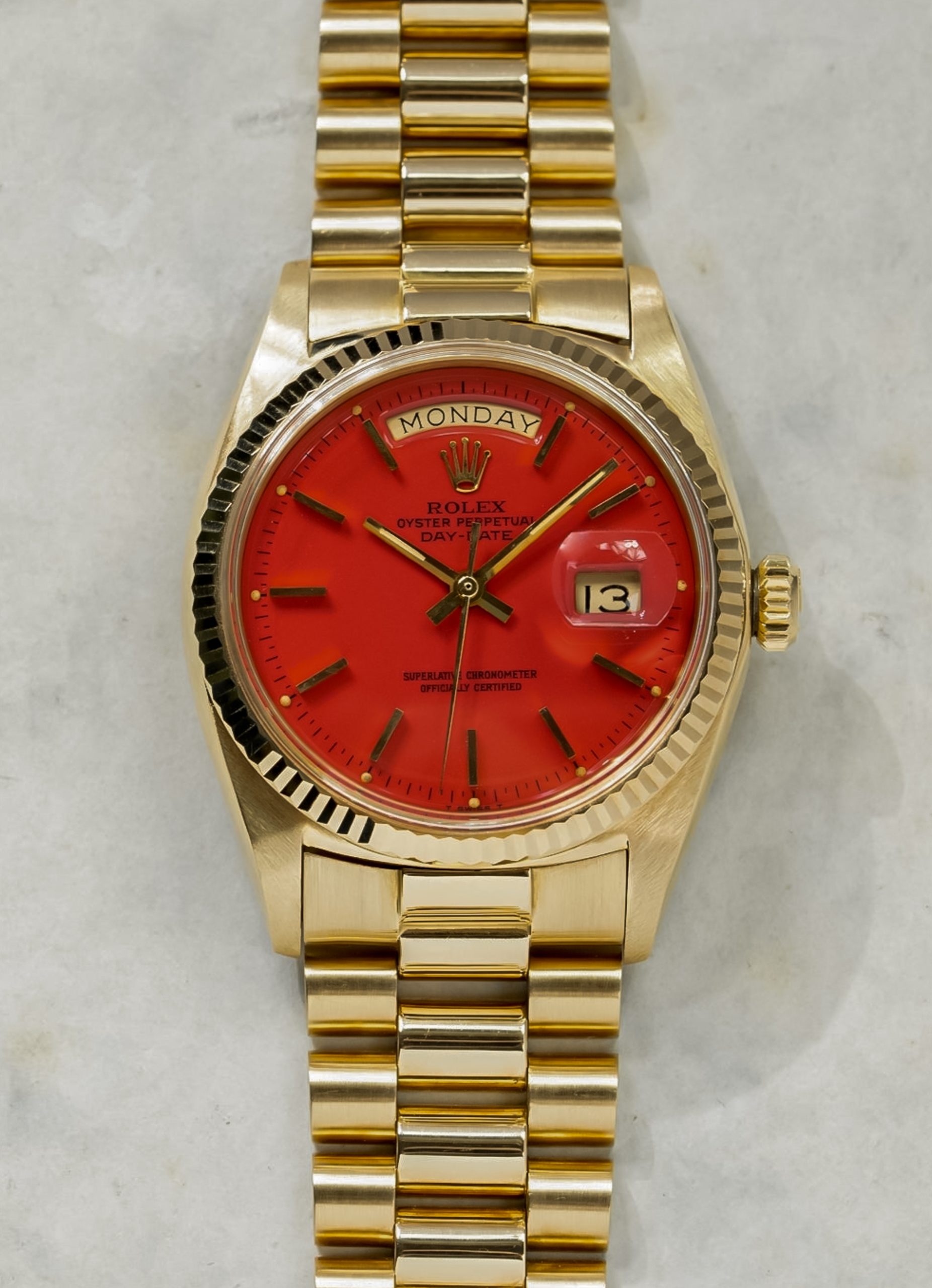 Coral Red Stella Dial 1803 Rolex Day-Date | Hairspring