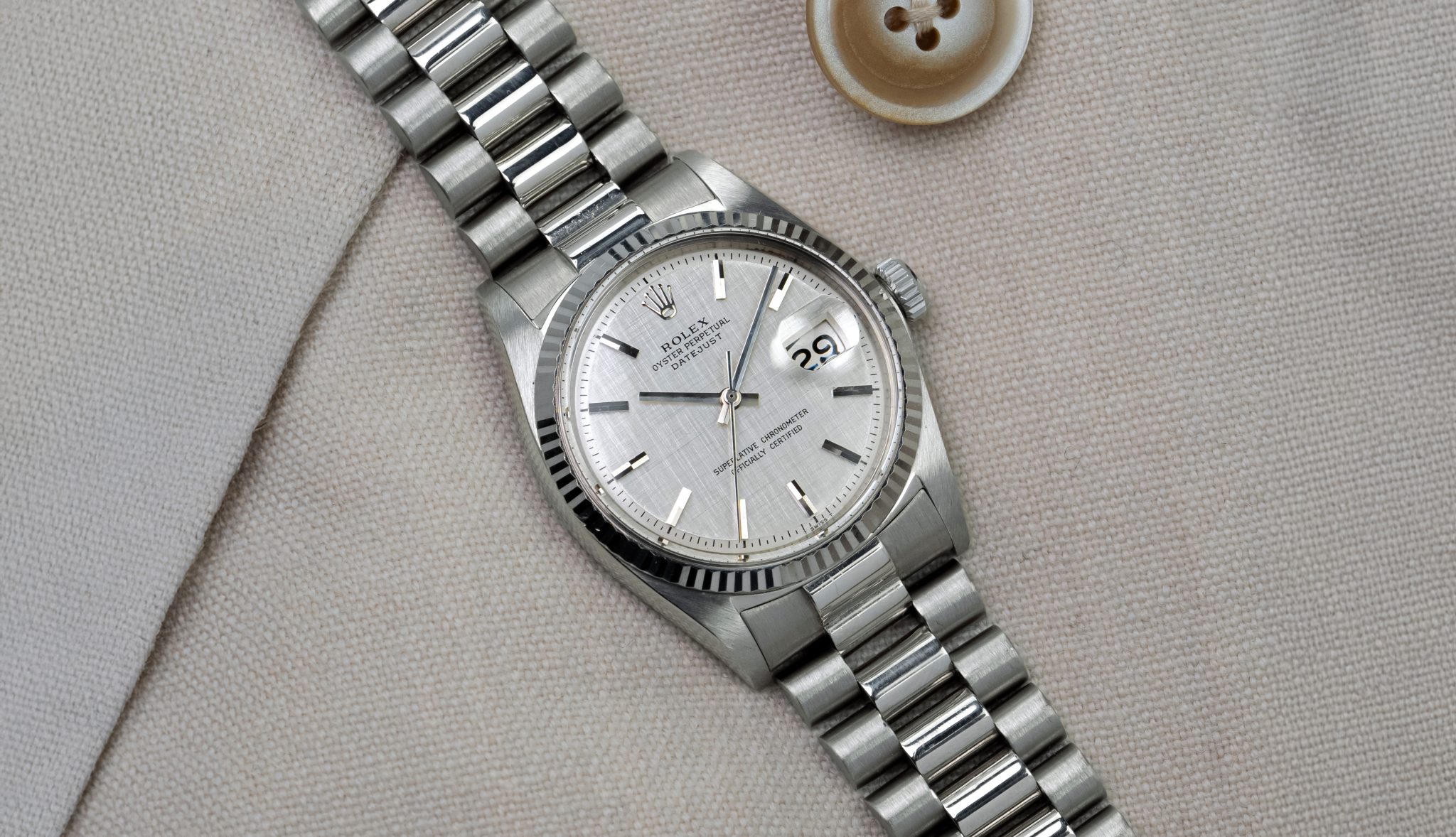 Rolex-Datejust-White-Gold-1601/9-Linen-Dial